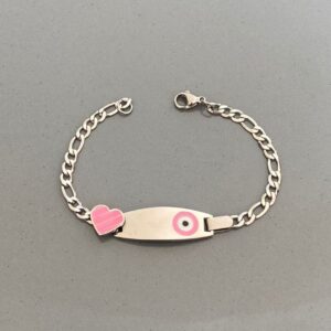 Çelik Çocuk Kalp Plaka Pembe Bileklik