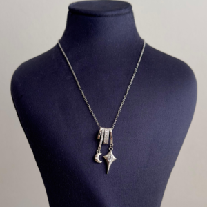 çelik silver yıldız ay sallantılı 45cm kolye