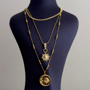 çelik gold üçlü güneş 60cm kolye