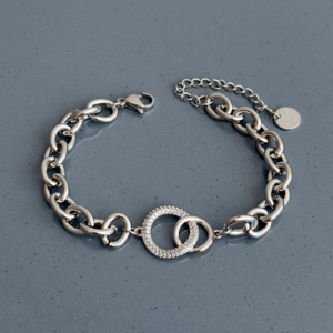 çelik silver zincir ortası halka taşlı bileklik