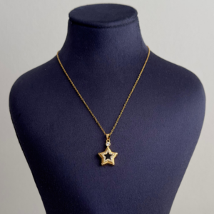 çelik gold yıldız içi siyah taş 45cm kolye