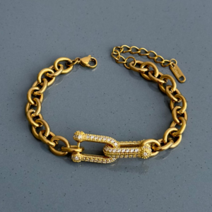 çelik gold zincir ortası tffny taşlı bileklik