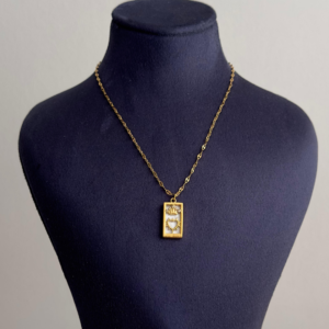 çelik gold dikdörtgen sedef kalp 45cm kolye