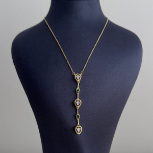 çelik gold y beyaz yeşil taş 45cm kolye