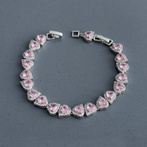 zirkon silver kalp pembe taş bileklik