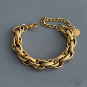 çelik gold içiçe geçme tırtıklı kalın bileklik