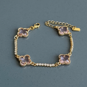 çelik gold pembe dört yonca taşlı suyolu bileklik