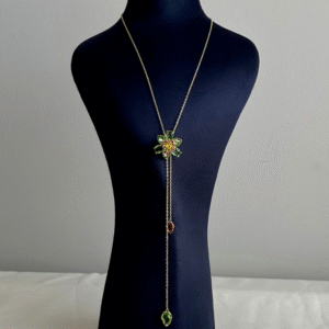 çelik gold yeşil çiçek uzun 65cm kolye