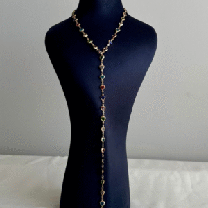 çelik gold kalp renkli taşlı uzun 75cm kolye