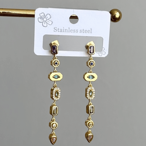 çelik gold element renkli taş küpe