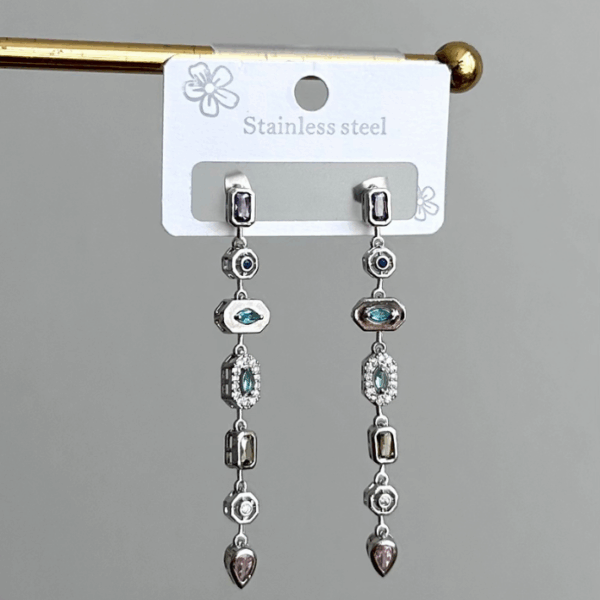 çelik silver element renkli taş küpe