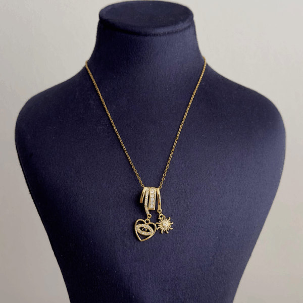 çelik gold kalp güneş sallantılı 45cm kolye