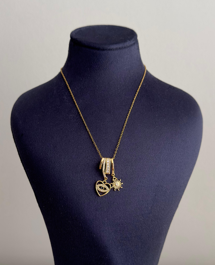 108.png çelik gold kalp güneş sallantılı 45cm kolye - Görsel 1