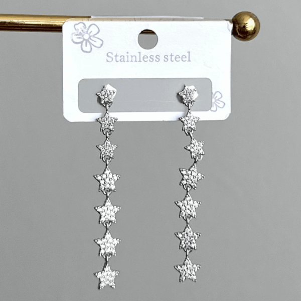 çelik silver uzun yıldız taşlı küpe