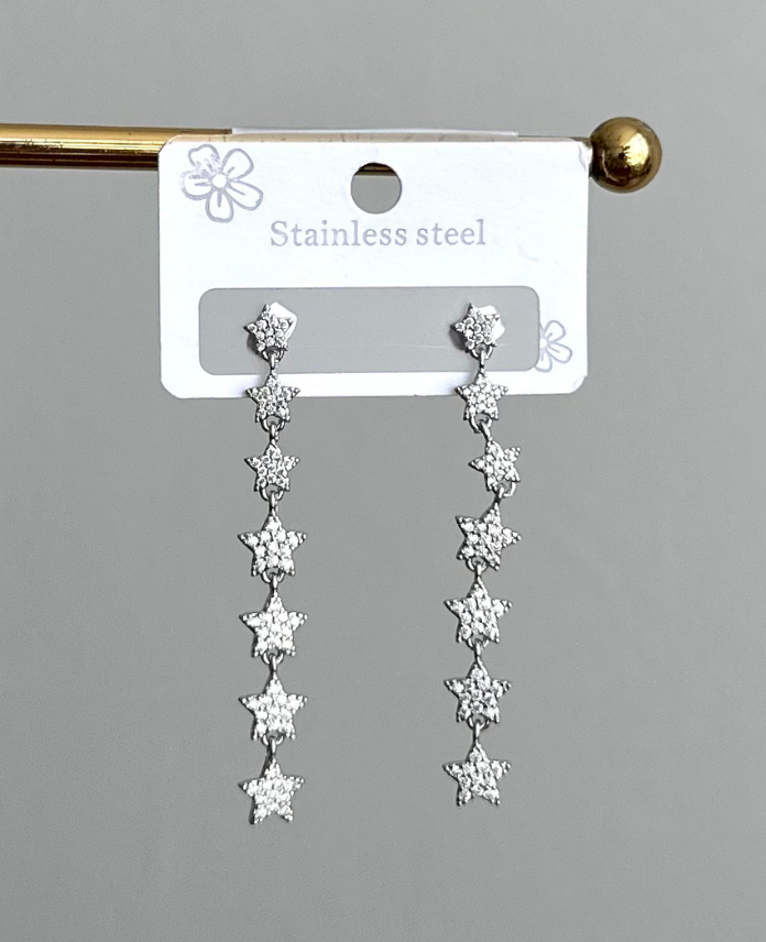 109-2.png çelik silver uzun yıldız taşlı küpe - Görsel 1