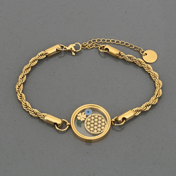 çelik burgu cam içi yaşam çiçeği bileklik