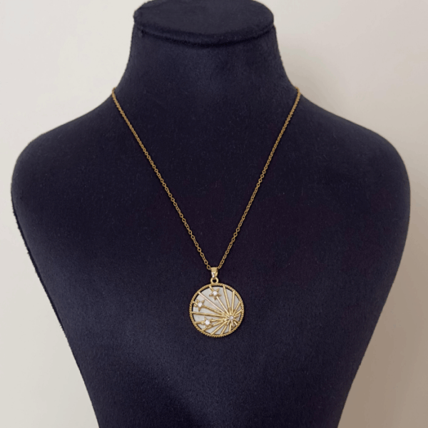 çelik yuvarlak sedef yıldız gezegen kolye