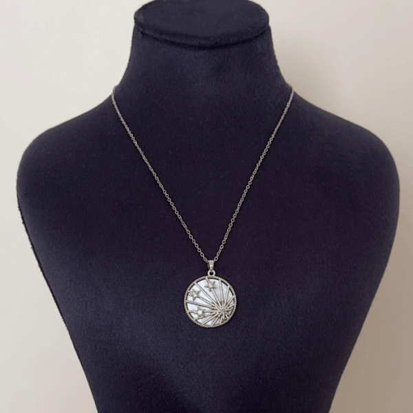 çelik yuvarlak sedef yıldız gezegen kolye