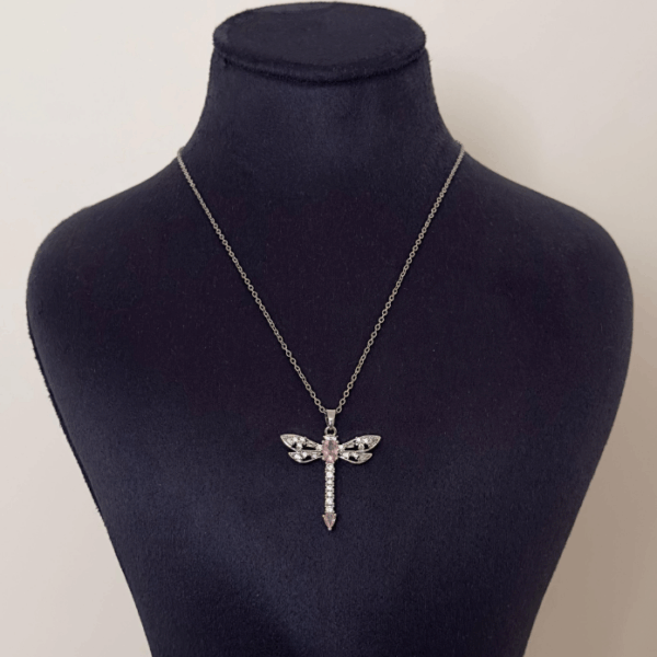 çelik yusufçuk pembe taşlı kolye