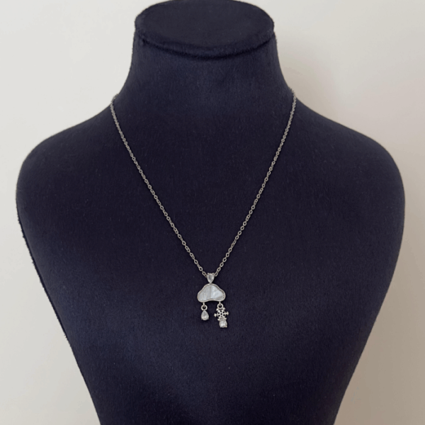 çelik bulut sedefli ucu taşlı kolye