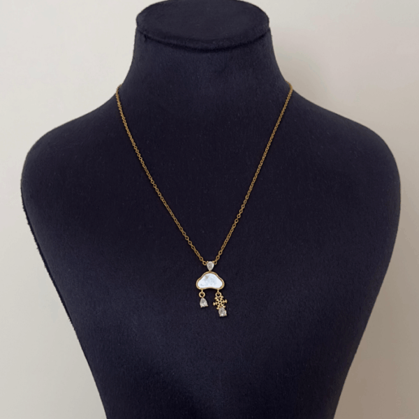 çelik bulut sedefli ucu taşlı kolye