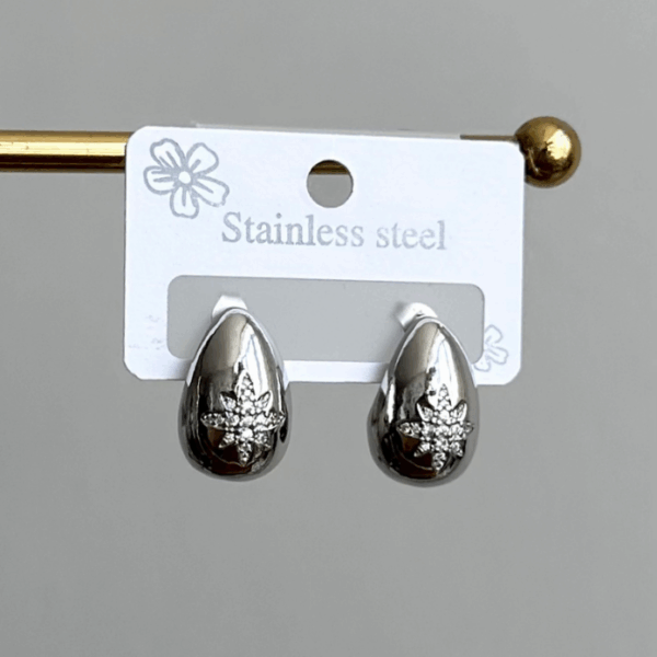 çelik silver damla yıldız taşlı küpe