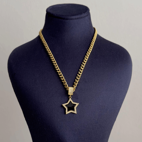 çelik gold zincir yıldız siyah 45cm kolye