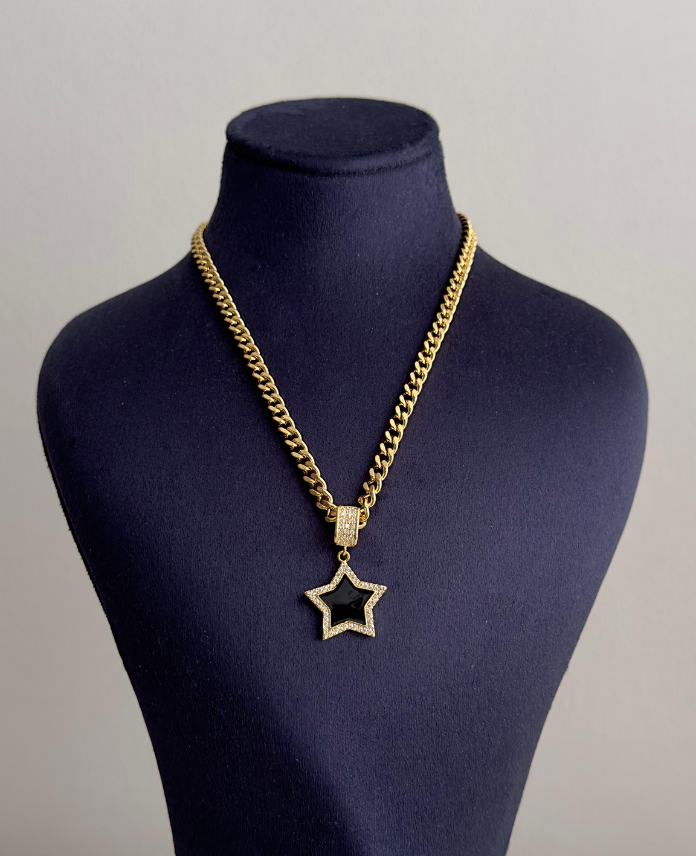 112.png çelik gold zincir yıldız siyah 45cm kolye - Görsel 1