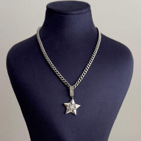 çelik silver zincir yıldız taş 45cm kolye