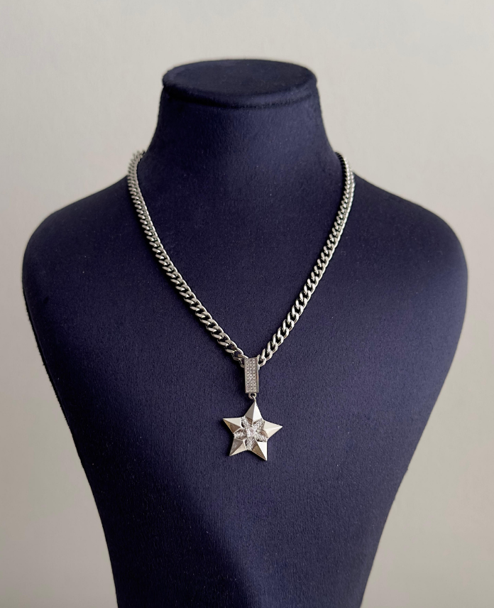 116.png çelik silver zincir yıldız taş 45cm kolye - Görsel 1