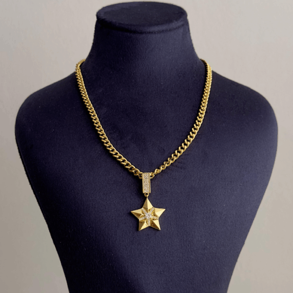 çelik gold zincir yıldız taş 45cm kolye