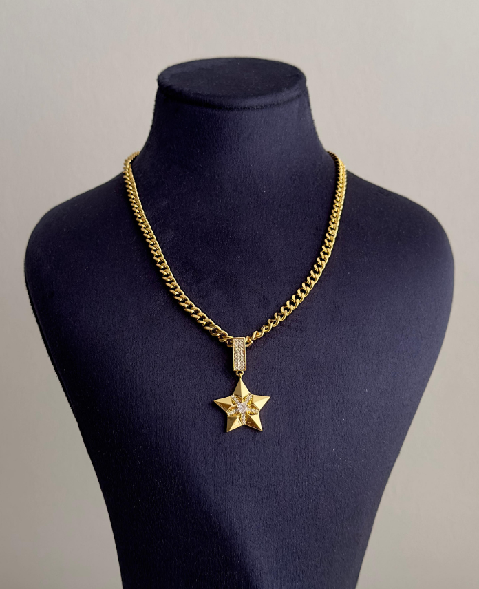 118.png çelik gold zincir yıldız taş 45cm kolye - Görsel 1
