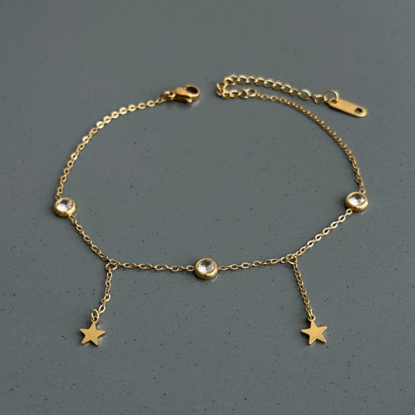 çelik gold sallantılı yıldız taş halhal