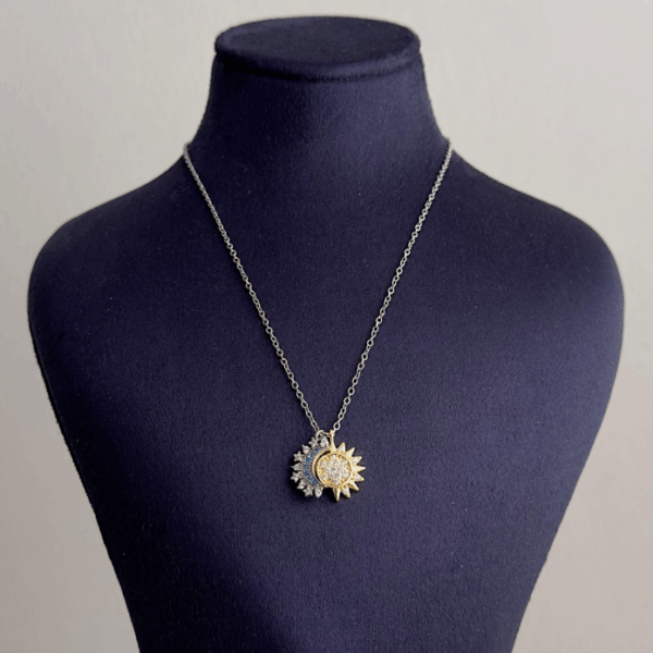 çelik silver ay güneş mavi sarı 45cm kolye