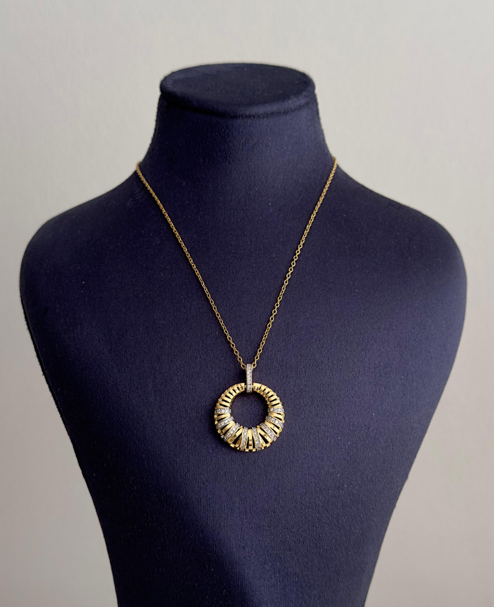 131.png çelik gold halka çizgi taş 45cm kolye - Görsel 1