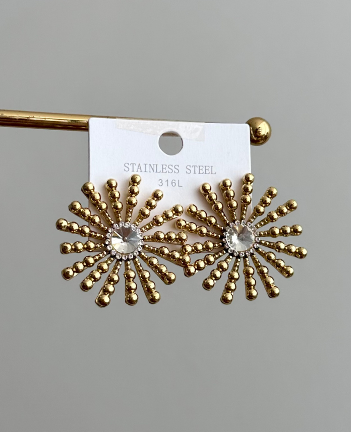 132-1-1.png çelik gold çiçek taşlı küpe - Görsel 1