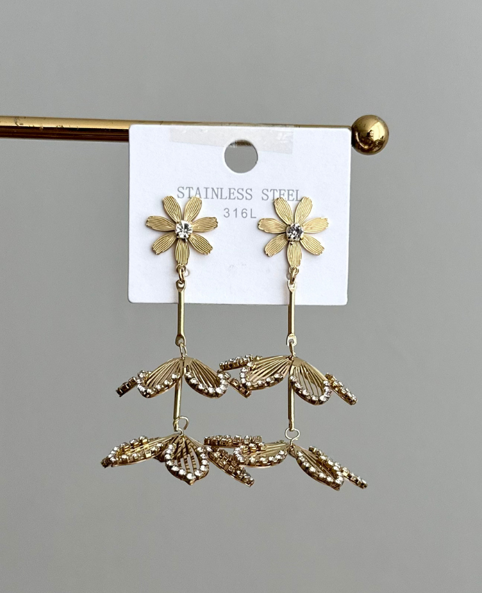 133-1-1.png çelik gold büyük çiçek taşlı küpe - Görsel 1