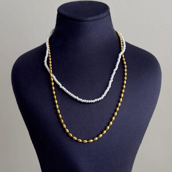 çelik gold ikili inci arpa 45cm kolye