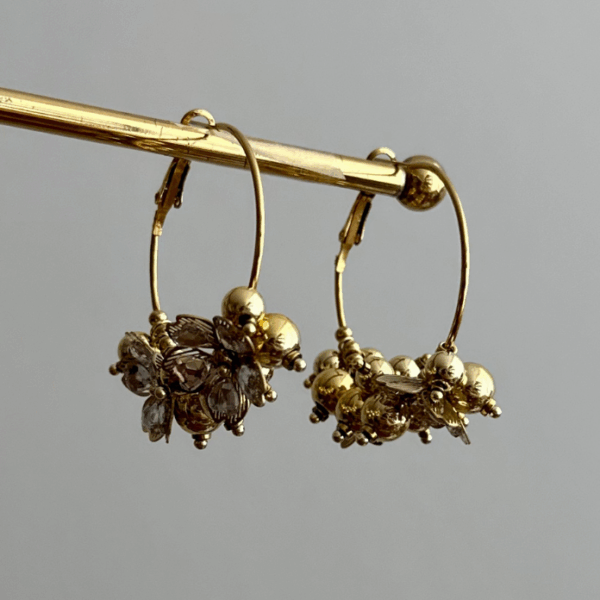 çelik gold büyük halka çiçek küpe