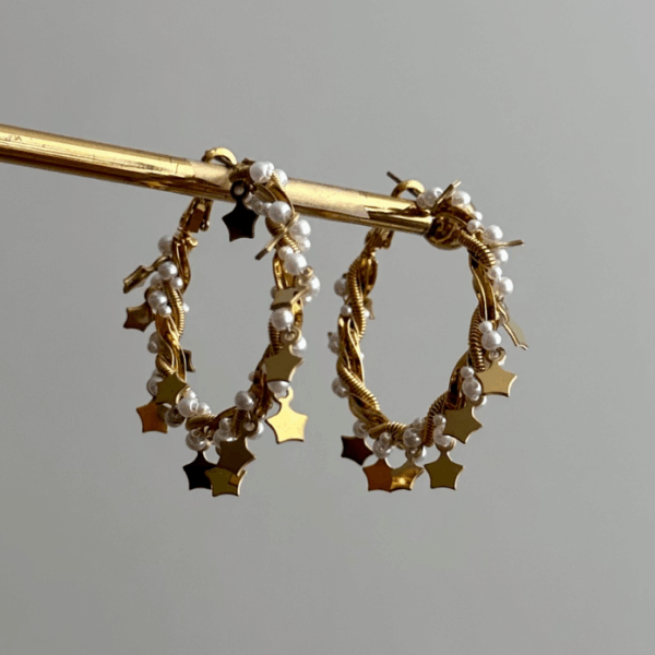 çelik gold büyük halka yıldız küpe