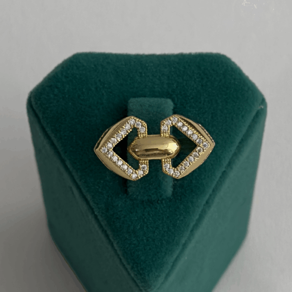 çelik gold iki üçgen geçme taşlı ayarlanabilir yüzük