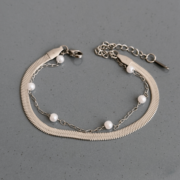 çelik silver ikili italyan inci bileklik