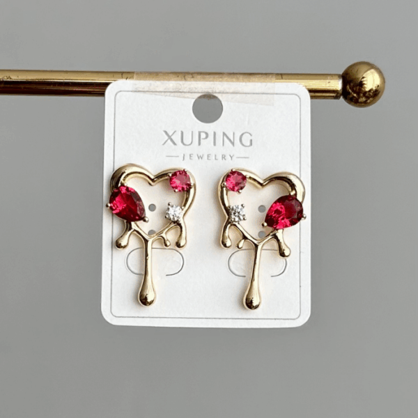 xuping gold kalp kırmızı taşlı küpe