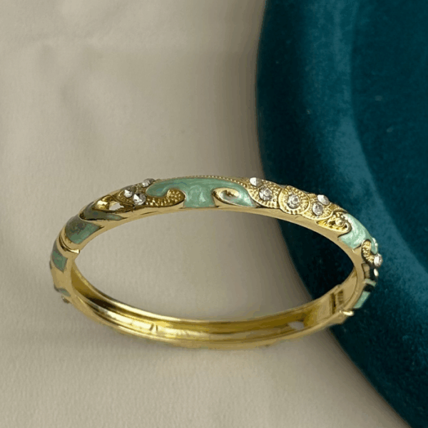 çelik gold mineli dalga taşlı yeşil kelepçe