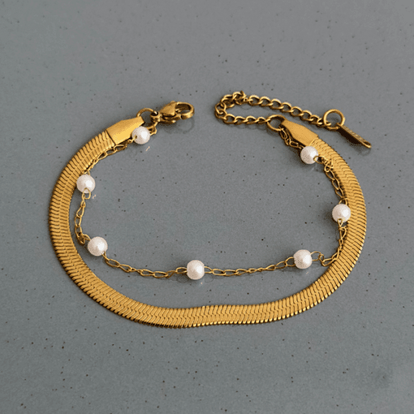 çelik gold ikili italyan inci bileklik