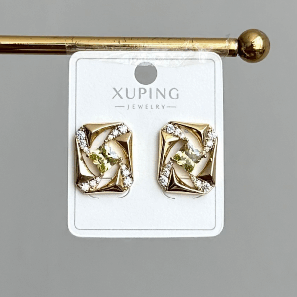 xuping gold dikdörtgen yeşil taş küpe