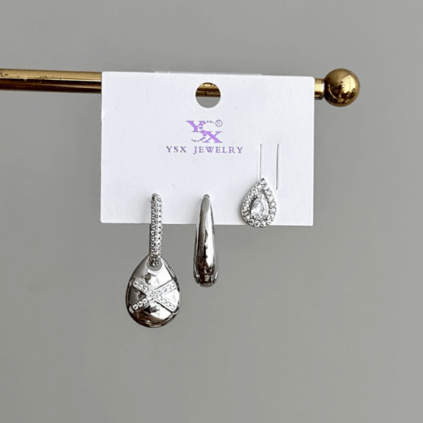 ysx silver damla taşlı üçlü küpe