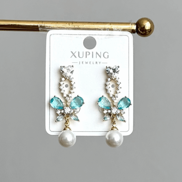 xuping gold abiye mavi taş inci küpe