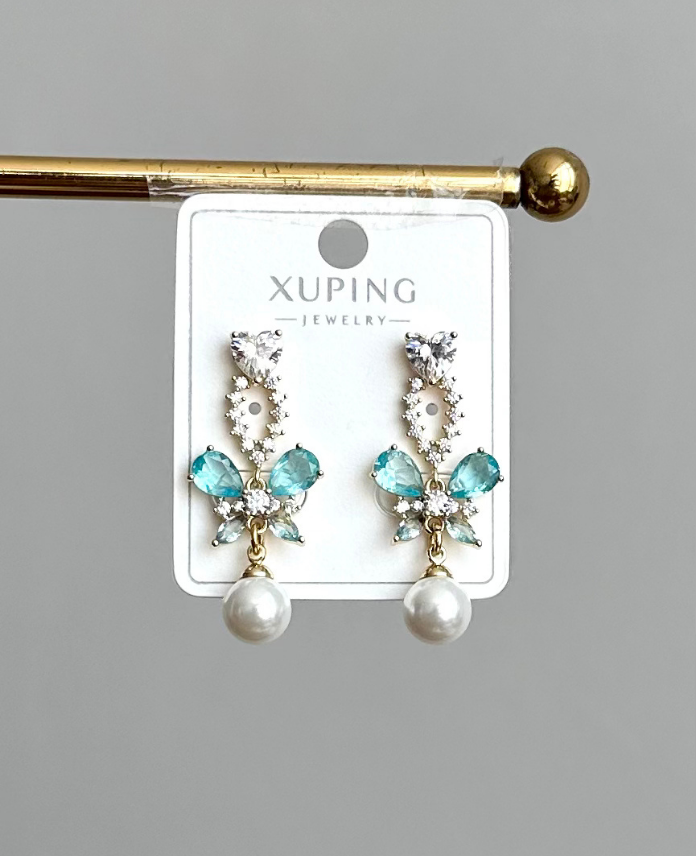 177-2.png xuping gold abiye mavi taş inci küpe - Görsel 1