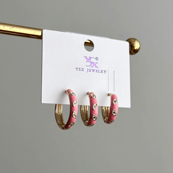 ysx gold pembe mineli göz küpe üçlü küpe